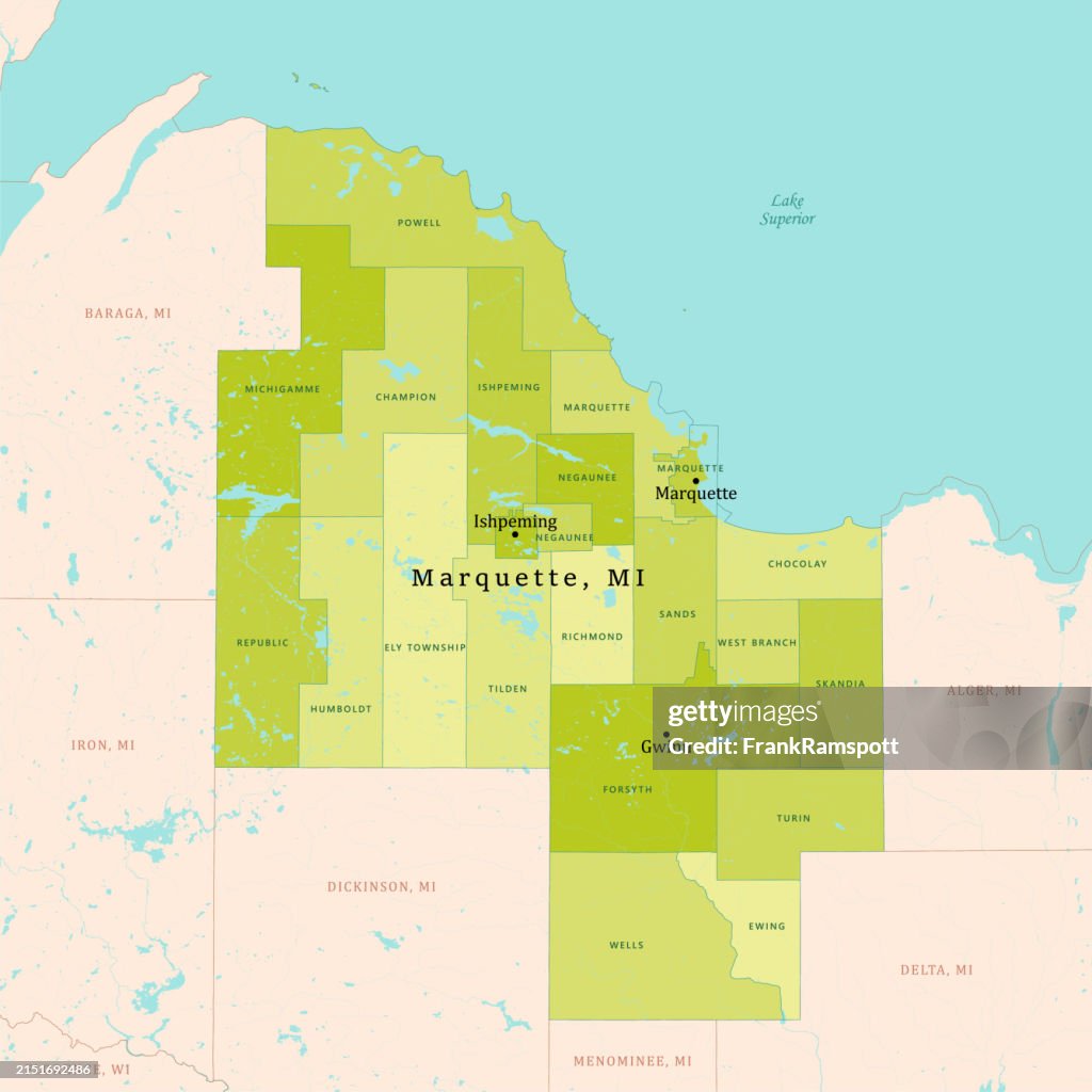 MI Marquette County Vector Map Green