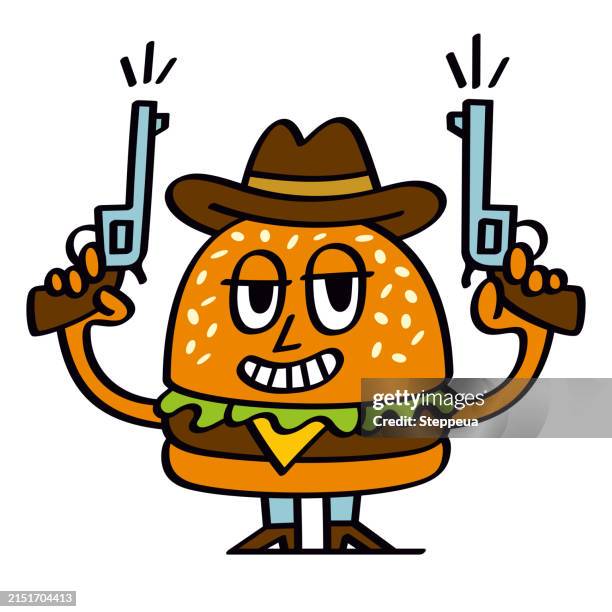 cowboy burger character - hamburger stock illustrations