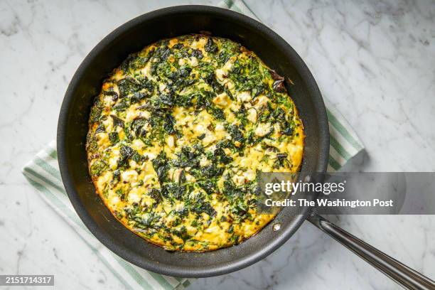 Baking the Kale, Scallion and Feta Frittata for Eat Voraciously newsletter in Food on May 7, 2024 in Washington, DC.