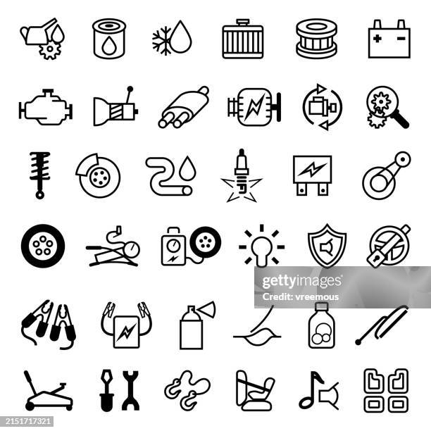 car parts, maintenance, repair and accessories line icons - car radio stock illustrations