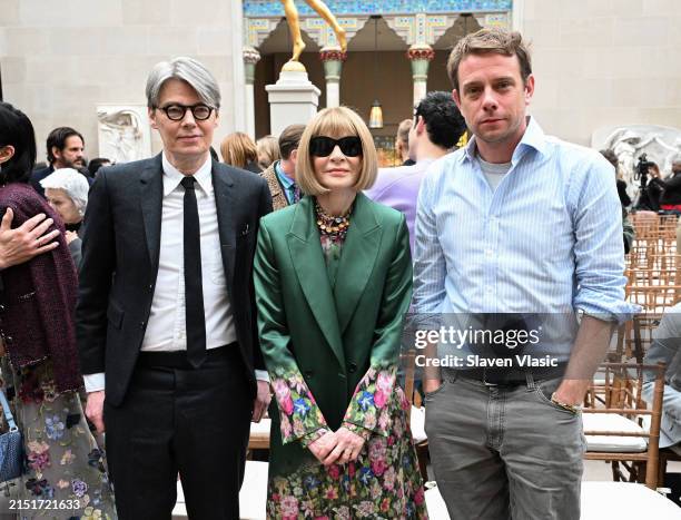 Andrew Bolton, Anna Wintour and Jonathan Anderson attend the press conference for the 2024 Met Gala celebrating "Sleeping Beauties: Reawakening...
