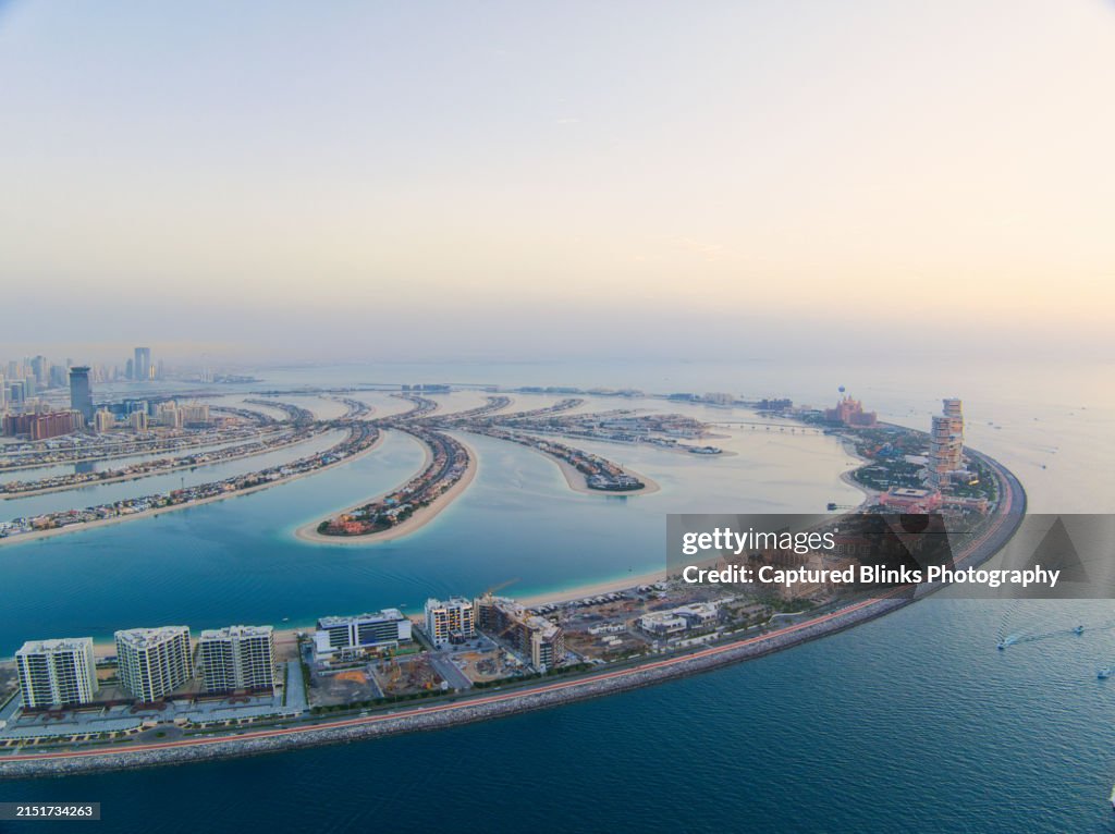 Aerial view of the Palm Jumeirah island in Dubai, UAE