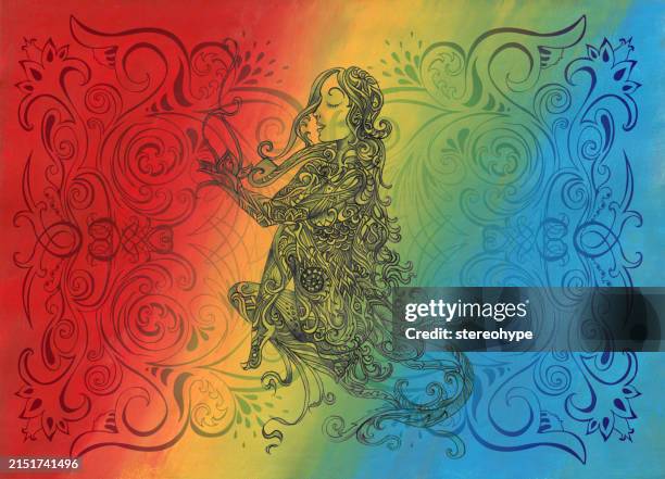 rainbow light song - alchemist stock illustrations