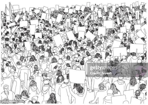 bildbanksillustrationer, clip art samt tecknat material och ikoner med protesters march sketch - protest