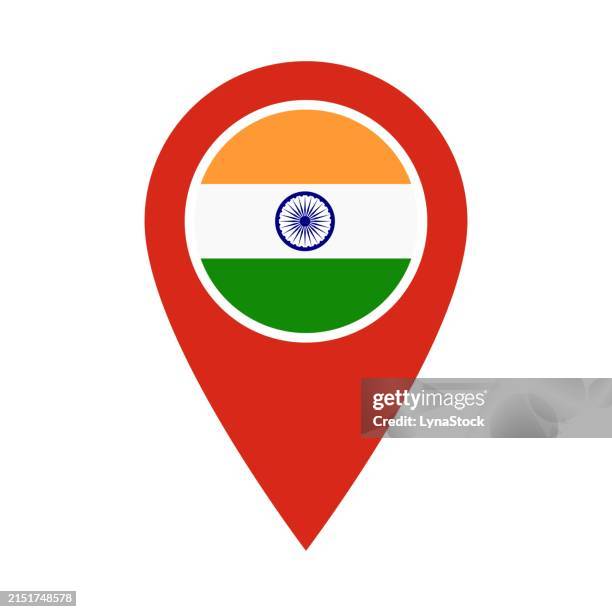 pinpoint vector icon with india national flag isolated on white background. map pointer symbol for website, gps navigator, apps. illustration in flat design. location marker. geolocation mark on the map. - indian tour guide stock illustrations