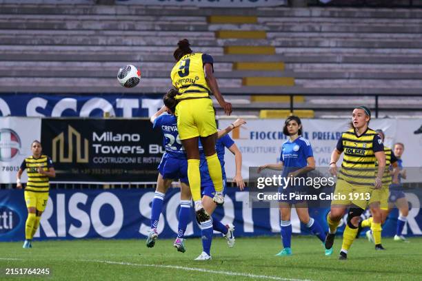 Kelly Odette Gago of Parma Calcio 1913 scores her team's first goal during the Serie B Women match between Pavia Academy SSD and Parma Calcio 1913 on...
