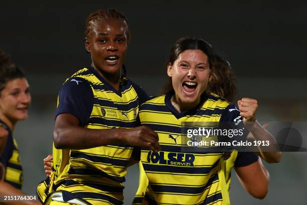 Carlotta Masu of Parma Calcio 1913 celebrates after scoring her team's second goal with Kelly Odette Gago of Parma Calcio 1913 during the Serie B...