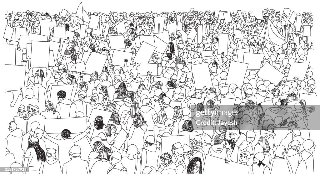 Protest Rights Drawing Sketch Of Protesters Protesting At A Protest Illustration High-Res ...