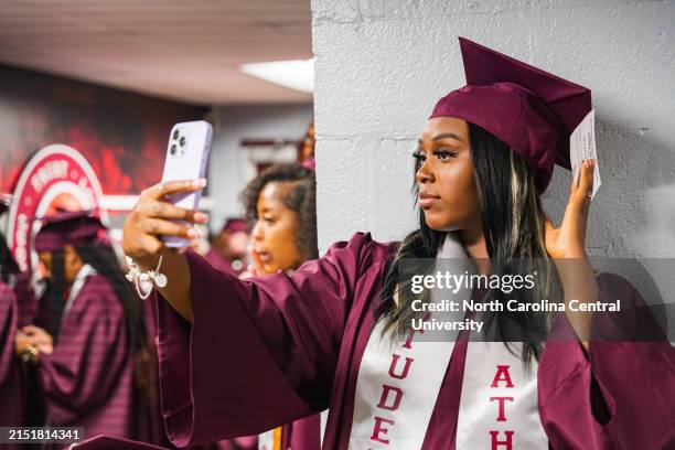 Students celebrate during the North Carolina Central University Spring 2024 Baccalaureate Ceremony at North Carolina Central University on May 4,...