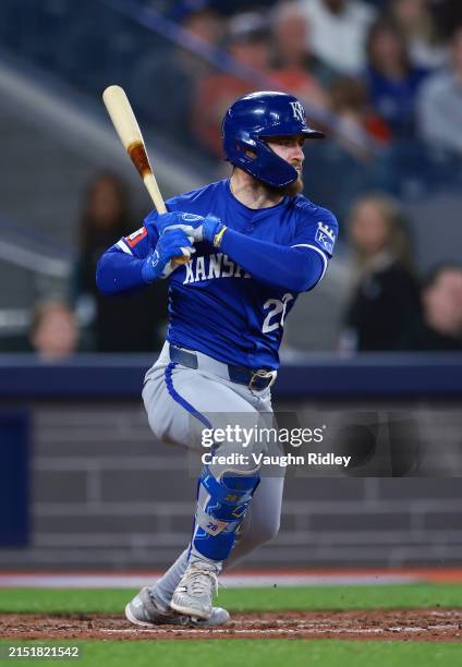 Kyle Isbel of the Kansas City Royals bats during a game against the Toronto Blue Jays at Rogers Centre on May 01, 2024 in Toronto, Ontario, Canada.
