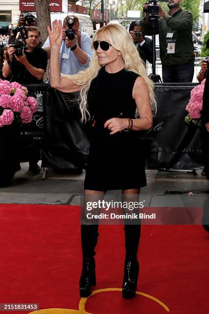 Donatella Versace arrives The Carlyle Hotel before the 2024 Met Gala: "Sleeping Beauties: Reawakening Fashion" held at the Metropolitan Museum of Art...
