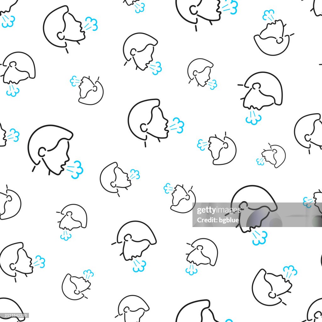 Cough. Seamless pattern. Line icons on white background