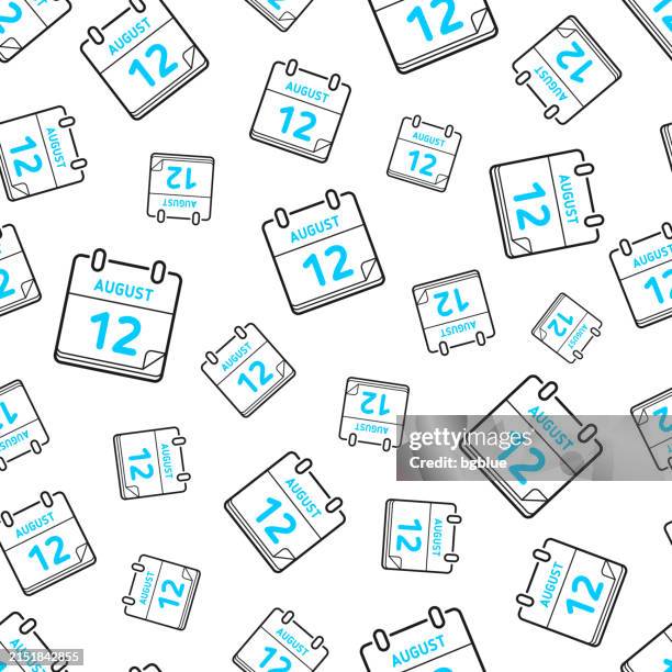 august 12. seamless pattern. line icons on white background - same day icon stock illustrations