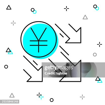 Yen decrease. Line icon on white background Yen decrease. Line icon on white background