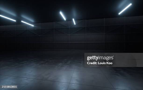3d rendering architectural background - dark warehouse stock pictures, royalty-free photos & images