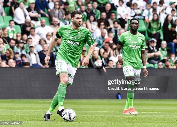 Monconduit Thomas of Saint-Etienne controls the ball during the Ligue 2 BKT match between ASSE Saint-Etienne and US Concarneau at Stade...