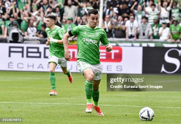 Chambost Dylan of Saint-Etienne in action during the Ligue 2 BKT match between ASSE Saint-Etienne and US Concarneau at Stade Geoffroy-Guichard on...