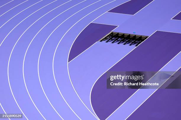 General view of the race track inside the Stade De France on May 07, 2024 in Paris, France. The city is gearing up to host the XXXIII Olympic Summer...