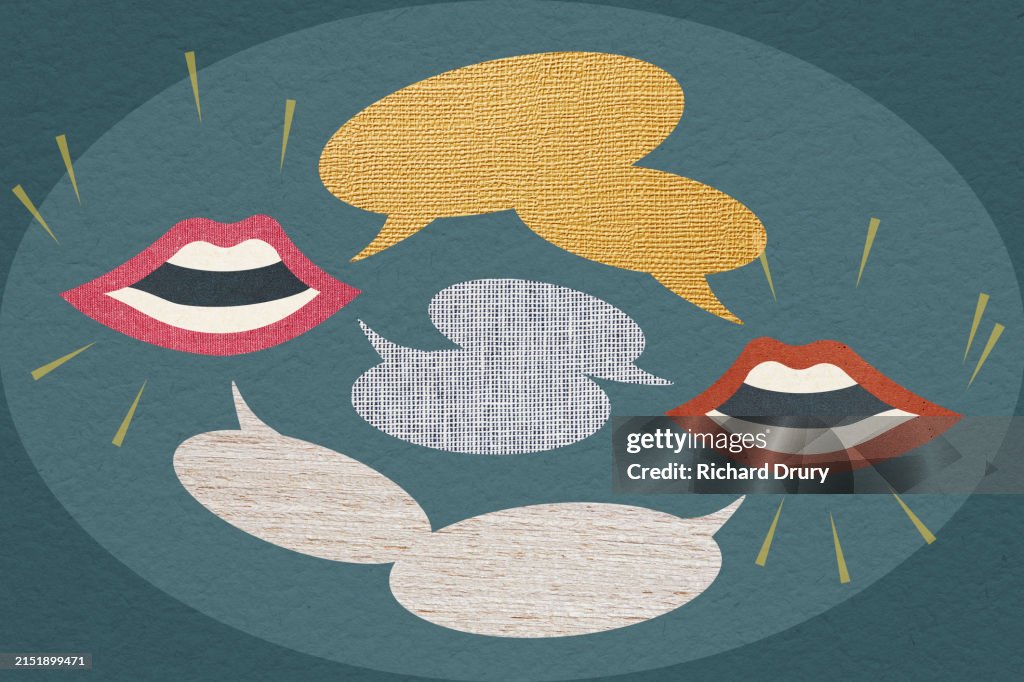 Two mouths talking in agreement