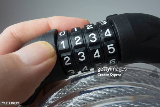 bicycle cable lock - strong password stock pictures, royalty-free photos & images