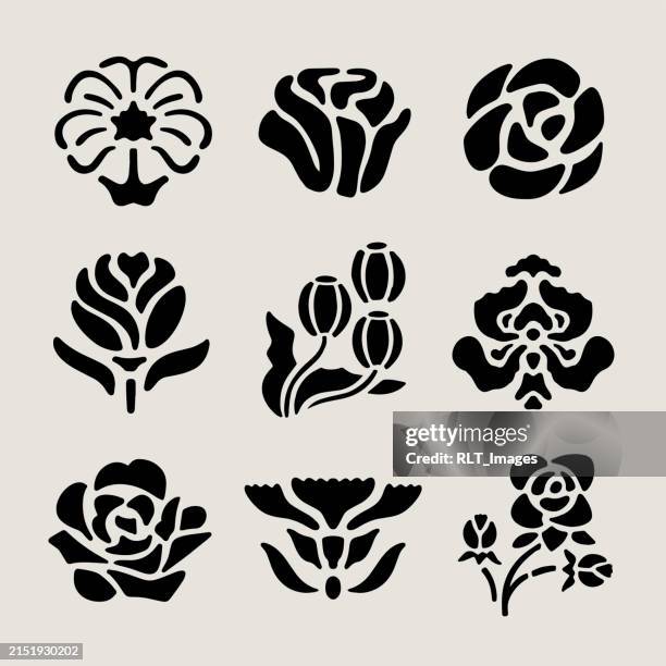 handdrawn retro floral icons - art nouveau stock illustrations