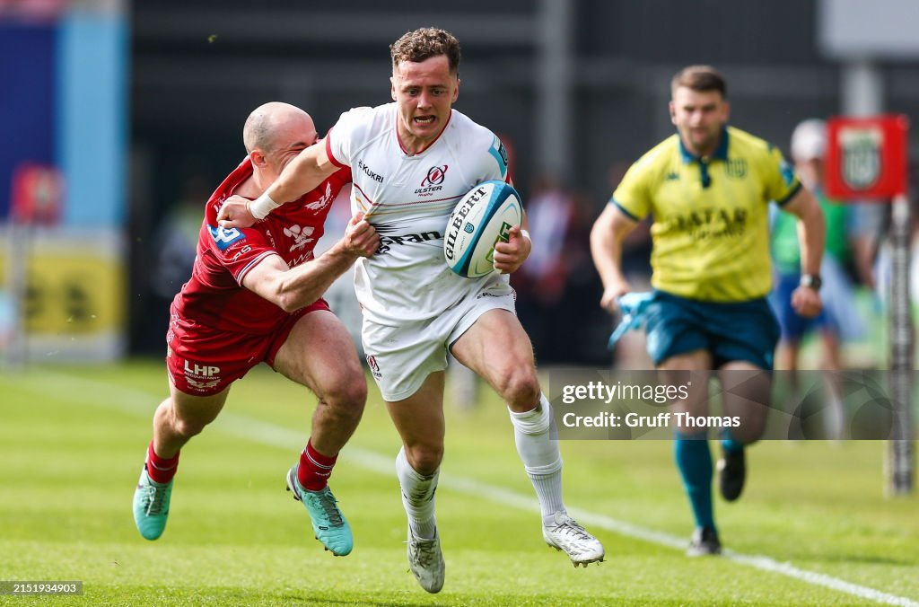 Ulster Rugby Rugby Ruck Wales , United Kingdom - 11 May 2024; Mike Lowry of Ulster is tackled ...