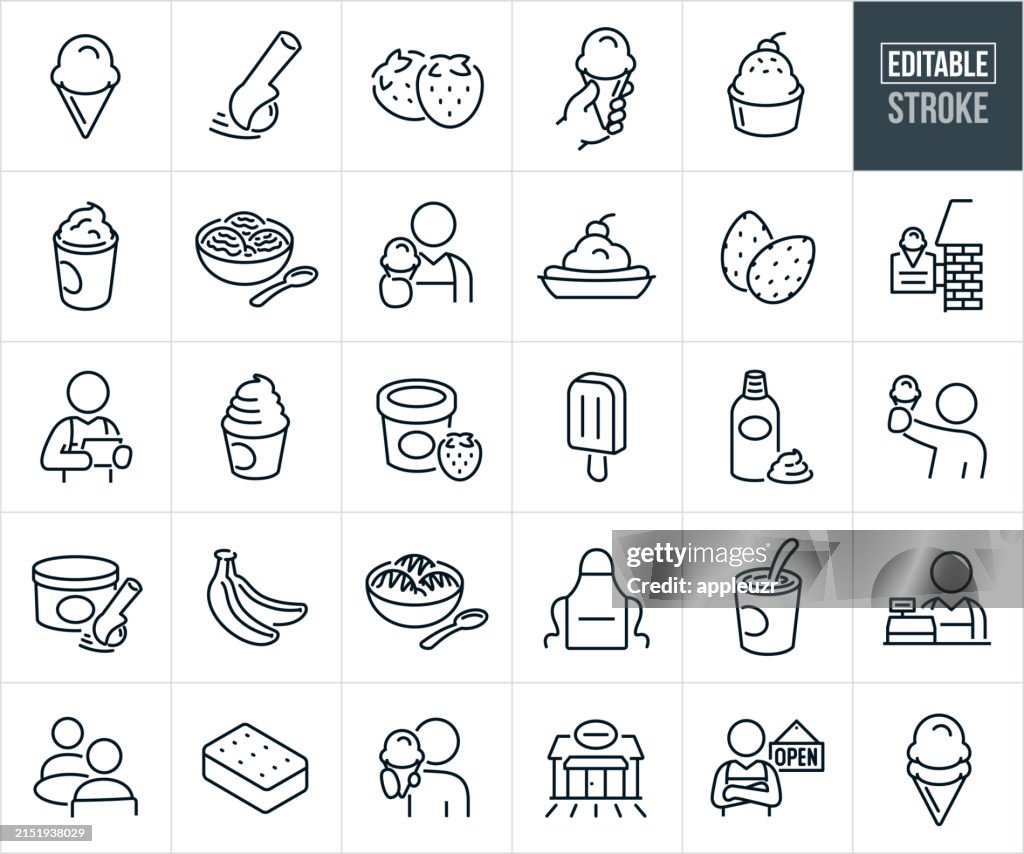Ice Cream Thin Line Icons - Editable Stroke