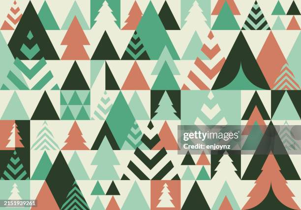 nahtloses rotes und grünes baummuster weihnachtstapetendesign - camping stock-grafiken, -clipart, -cartoons und -symbole