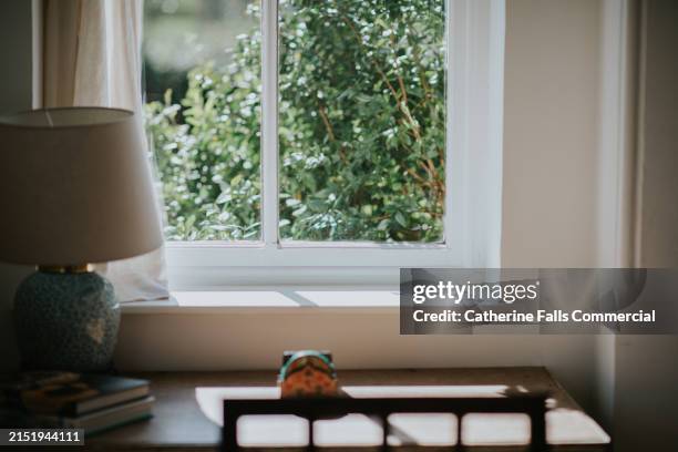 simple image of a window in a house, with sunlight streaming through - davanzale foto e immagini stock