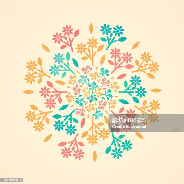 beautiful floral bouquet kaleidoscope - kaleidoscope pattern stock illustrations