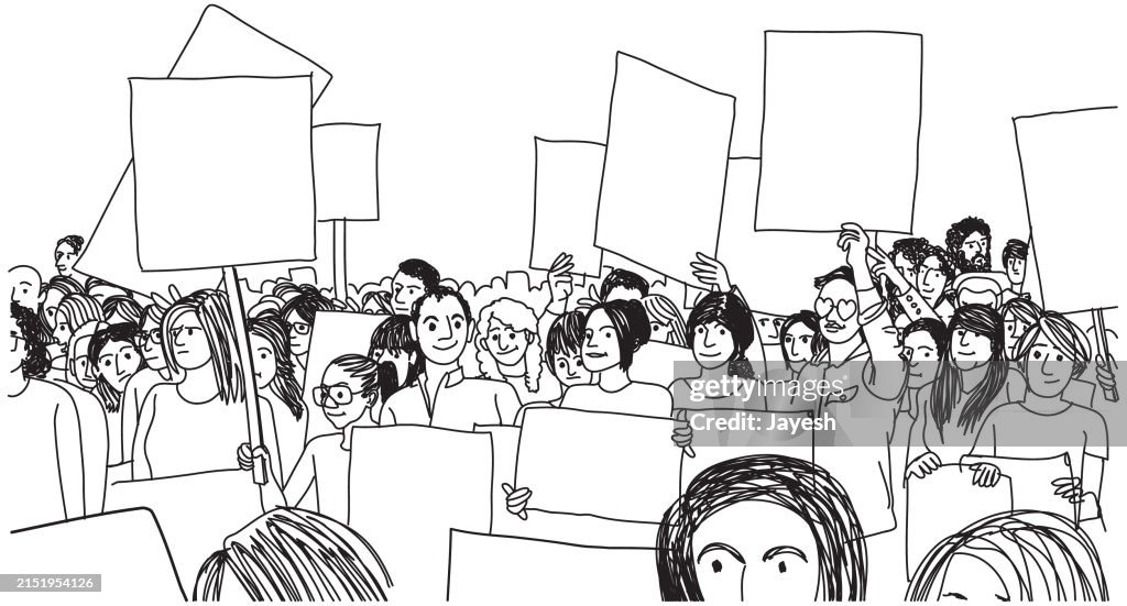 Protest Rights Drawing Illustration Of Protestors Protesting At A Protest March In A Sketch ...
