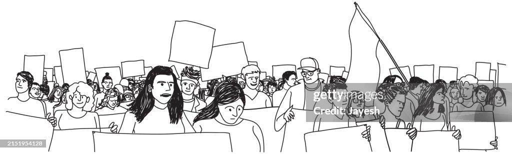 Protest Rights Drawing Illustration Of Protesters Protesting At A Protest March In A Sketch ...