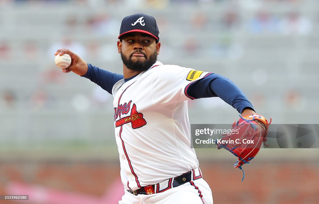 Reinaldo Lopez Reynaldo Lopez of the Atlanta Braves pitches in the first inning ...