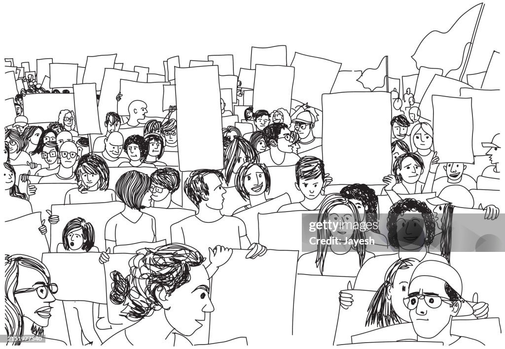 Protest Rights Drawing Illustration Of Protesters Protesting At A Protest In A Sketch Style ...