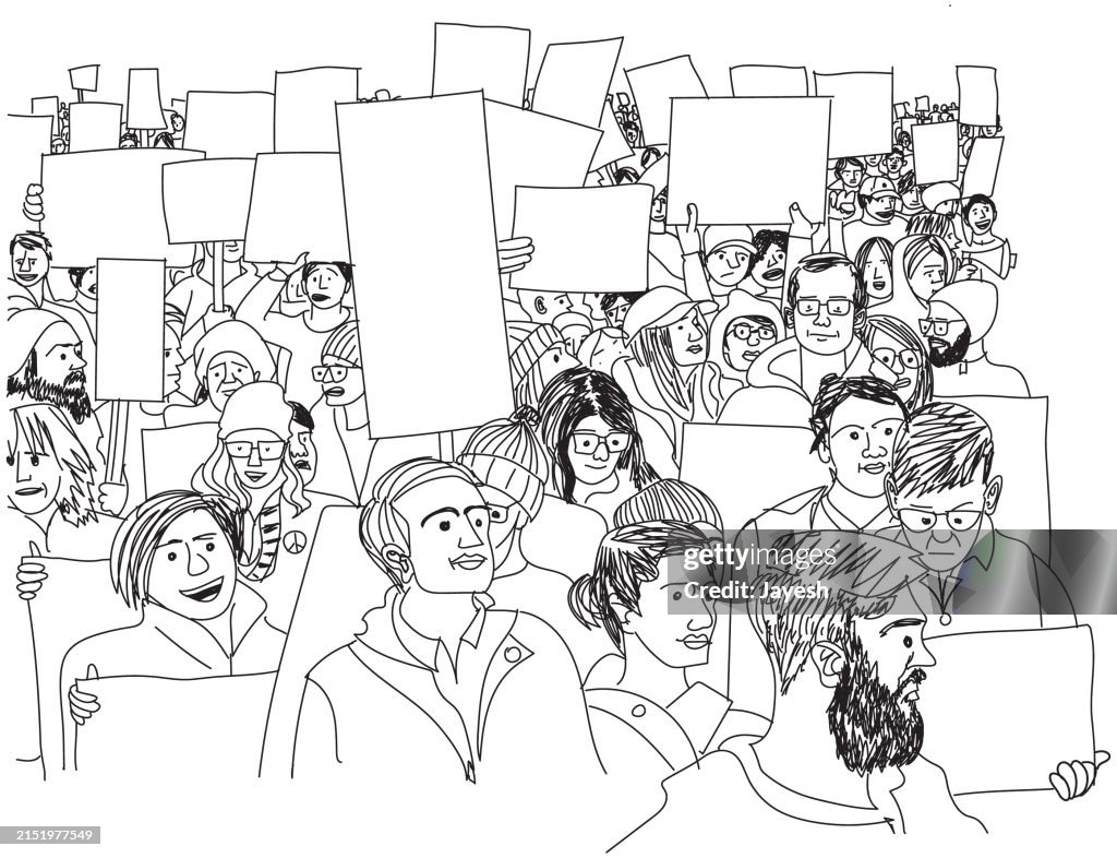 Protest Rights Drawing Illustration Of Protesters Protesting At A Protest In A Sketch Style ...