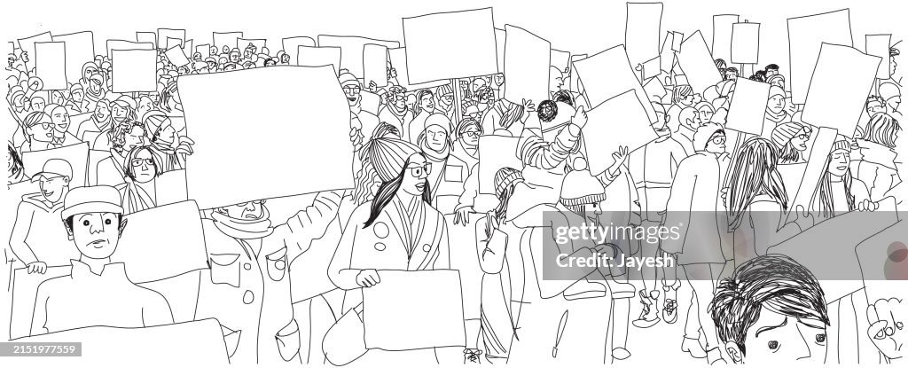 Illustration of Protestors Protesting at a Protest in a Sketchy Doodle Style