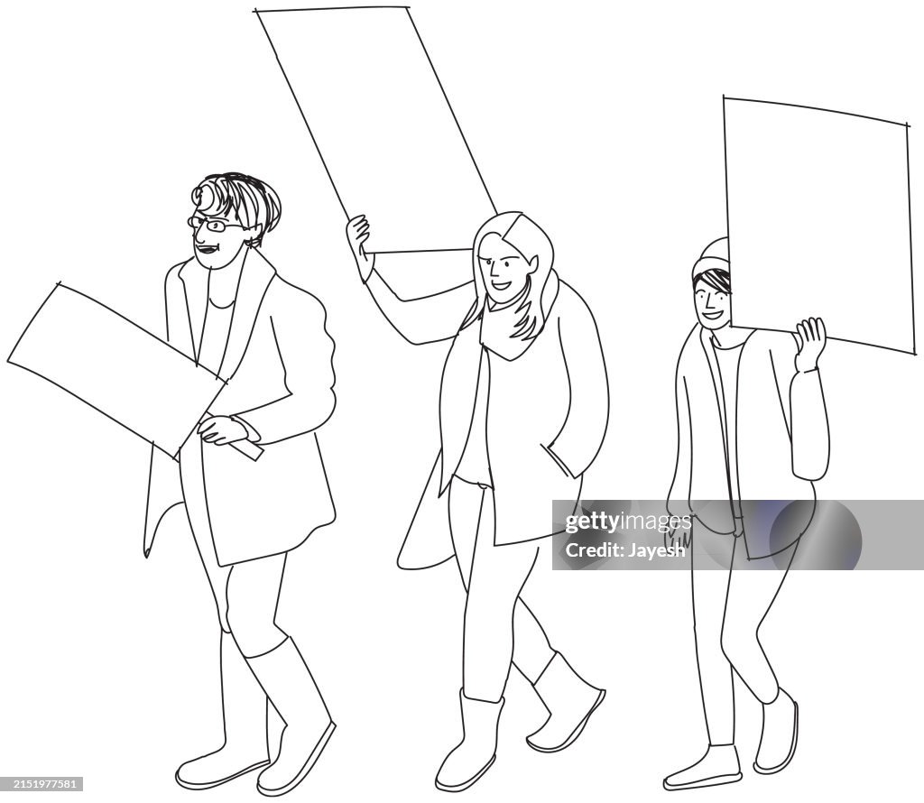 Protestor Drawing Illustration Of Protestors Protesting At A Protest In A Sketch Drawing ...