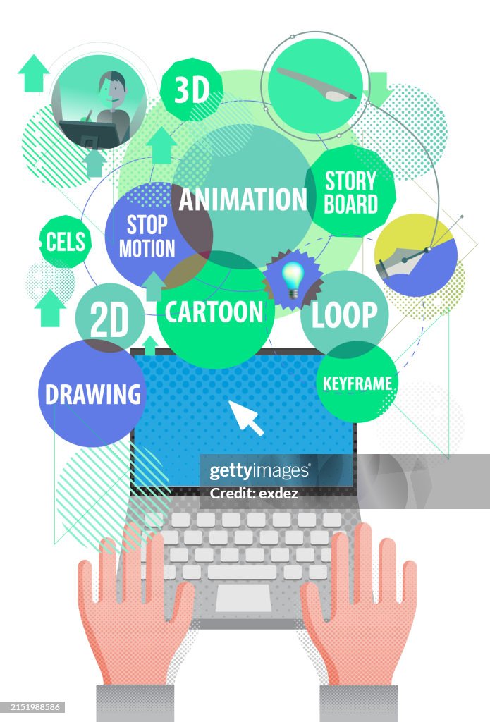 Vector Illustration Of Using Laptop Computerto Study Animation High-Res ...