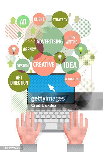 Vector illustration of using laptop computer to study advertising Vector illustration of using laptop computer to study advertising