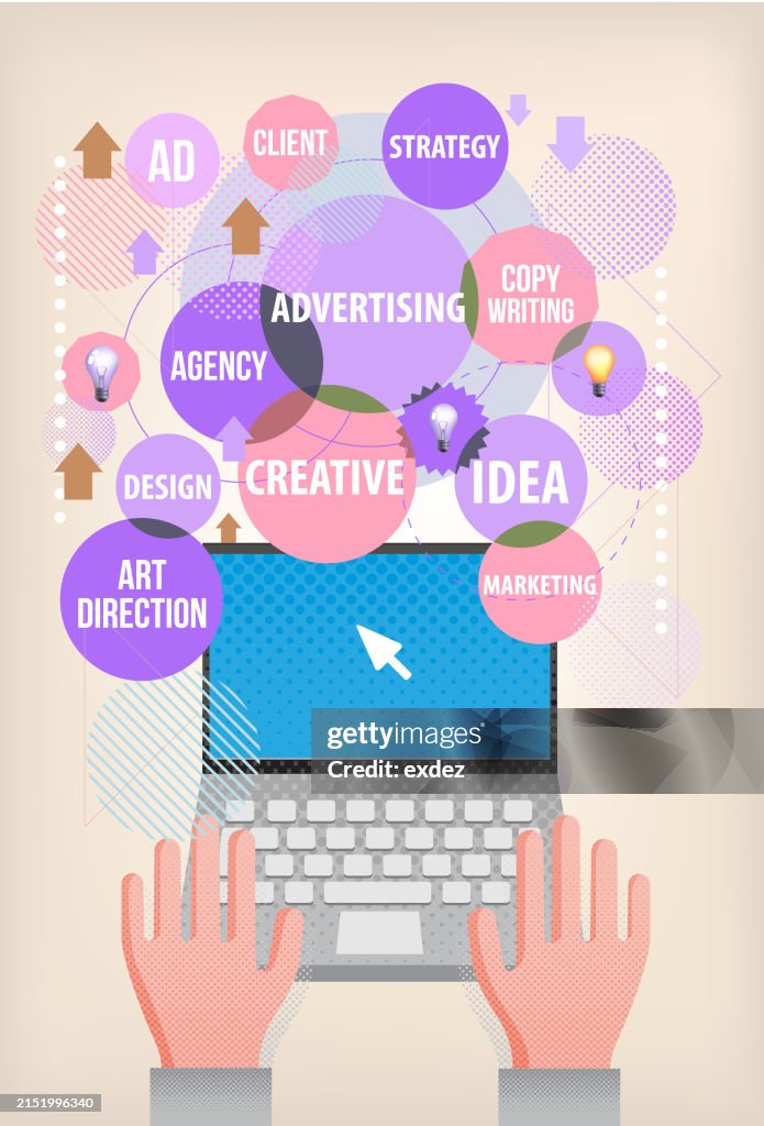 Advertising Images Using Computer Graphics Vector Illustration Of Using Laptop Computer To Study Advertising High ...
