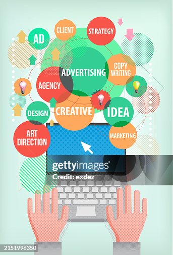Vector illustration of using laptop computer to study advertising Vector illustration of using laptop computer to study advertising
