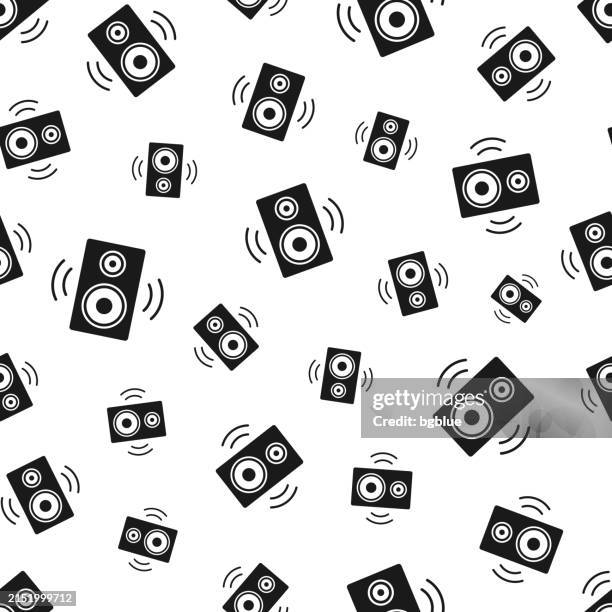 speaker. seamless pattern. icons on white background - plain studio background stock illustrations