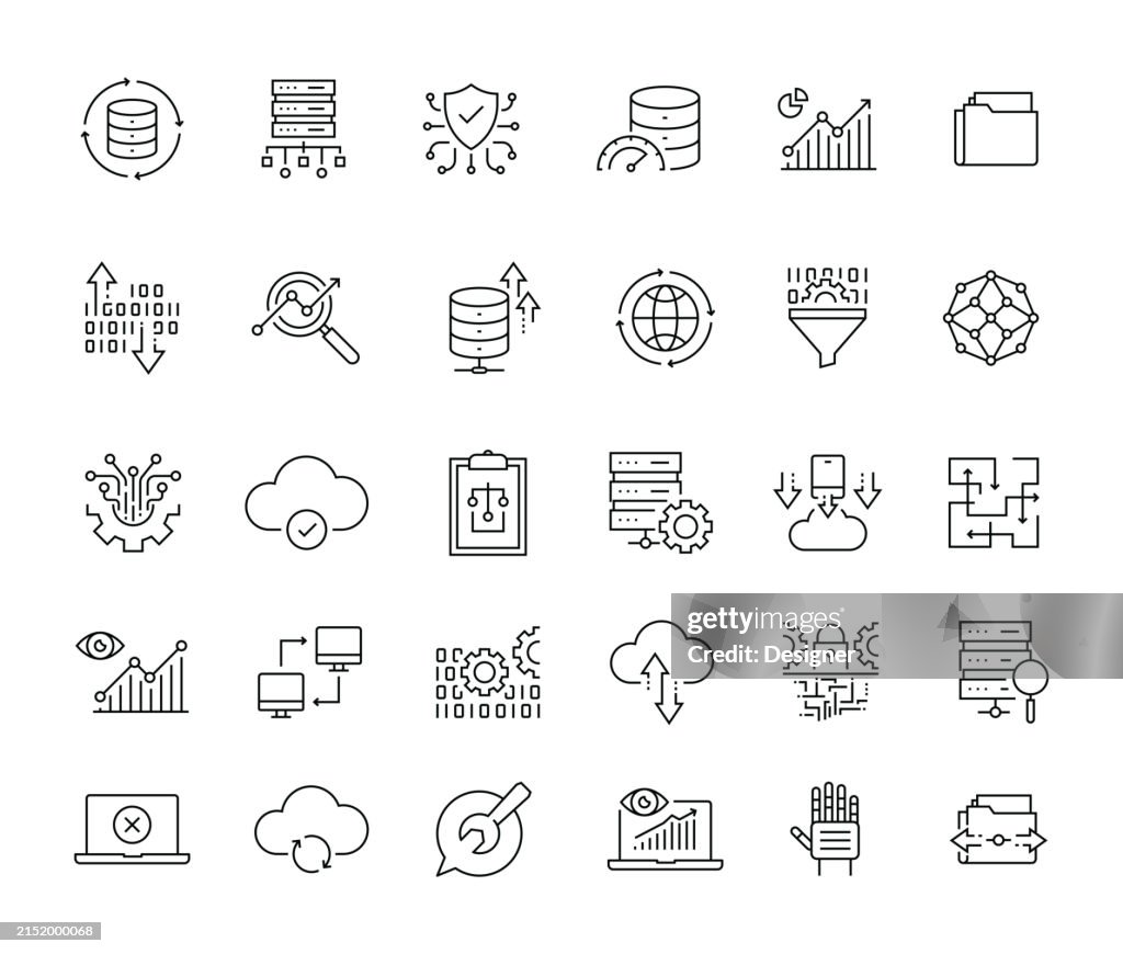 Simple Big Data Line Icon Set. Technology, Internet, Coding, Analyzing, Internet of Things, Artificial Intelligence.