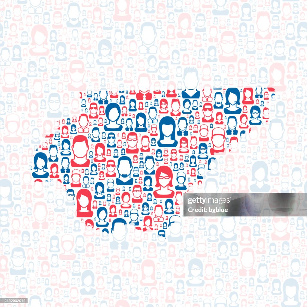 Rabun County, Georgia. Map with blue and red People