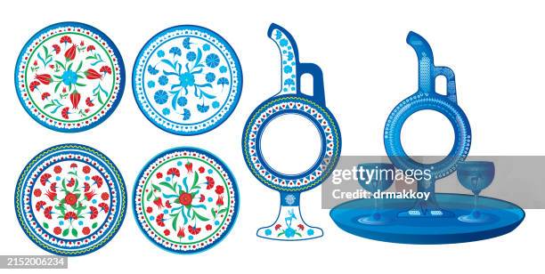 avanos ceramic in cappadocia - porcelain collection stock illustrations