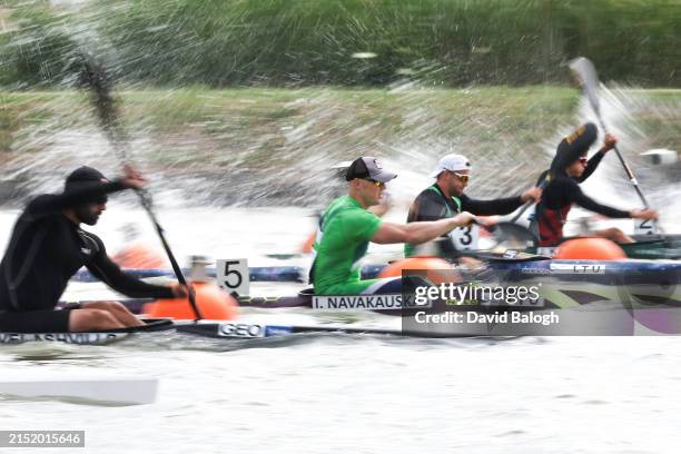 Ignas Navakauskas of Lithuania competes in the K1 Men 200m Semifinal 3 during the ICF Canoe Sprint World Cup 2024 on May 12, 2024 in Szeged, Hungary.