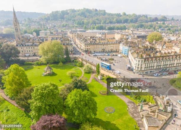 view over parade gardens on a misty day in bath - bath england stock pictures, royalty-free photos & images