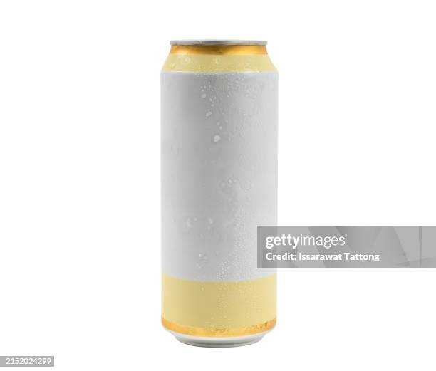 yellow and white aluminum can on white background. - estaño fotografías e imágenes de stock