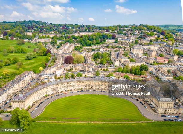 aerial view of the royal crescent in bath - georgian culture stock pictures, royalty-free photos & images