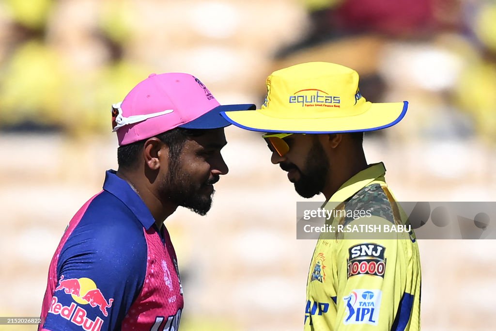 Cricketer Ruthu Raj Chennai Super Kings' captain Ruturaj Gaikwad walks past his Rajasthan ...